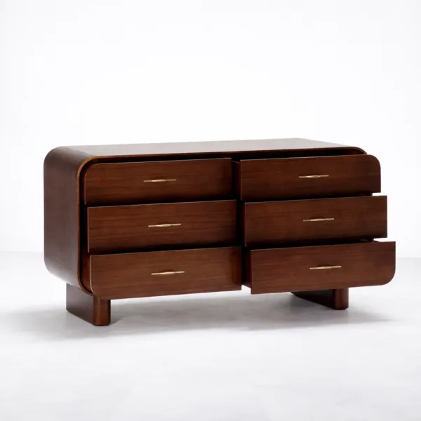 Rounded Corner Teak Wood 6 Drawer Dresser