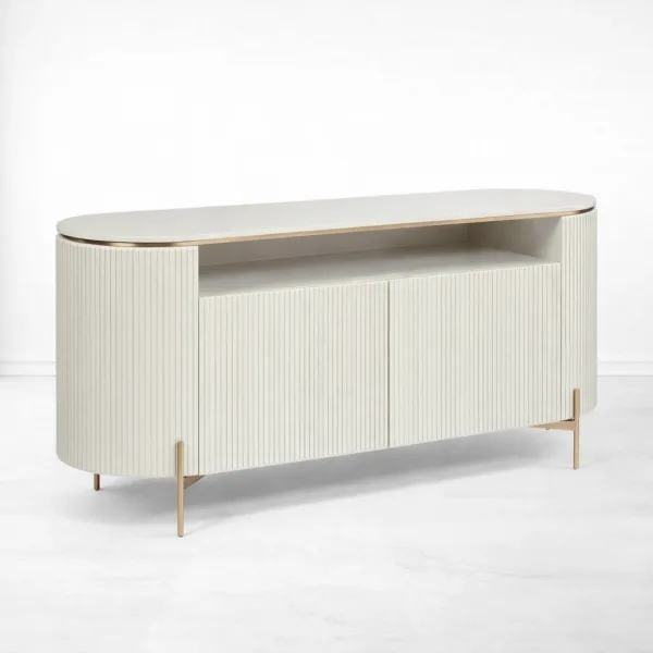 Celeste Fluted Deco Paint Sideboard by INTERIORZE in ivory finish angled view