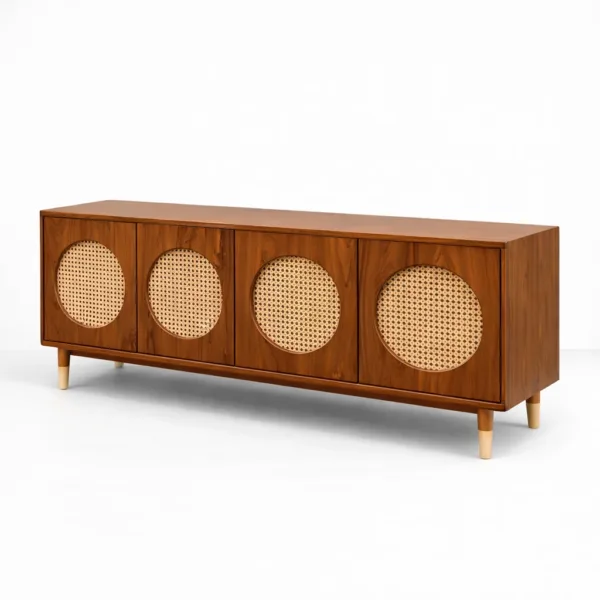 Halo Cane teak wood media console by INTERIORZE