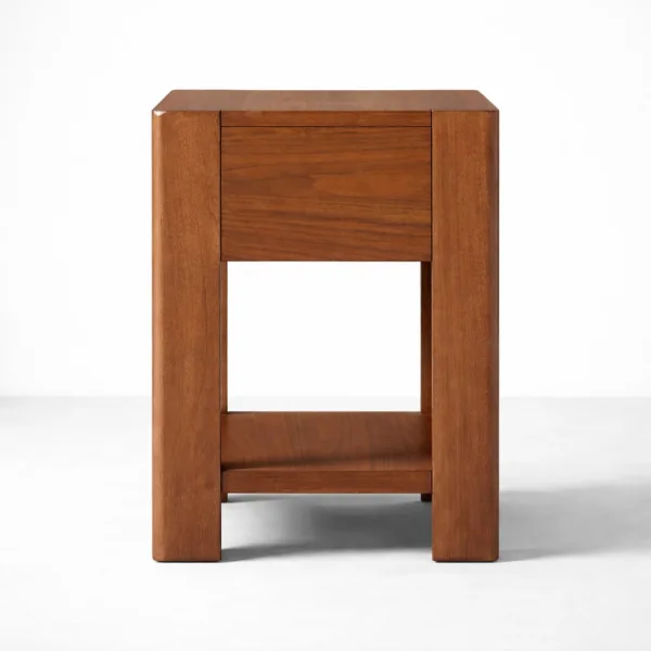 INTERIORZE solid teakwood bedside table with drawer and open shelf