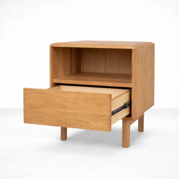 ashwood bedside table with drawer open