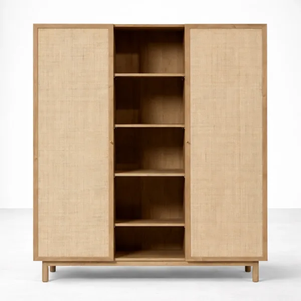 Ashwood cane wardrobe with open center shelves by INTERIORZE