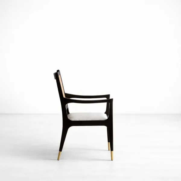 INTERIORZE Aureli teakwood cane back arm chair with ivory upholstered seat and dark wood finish