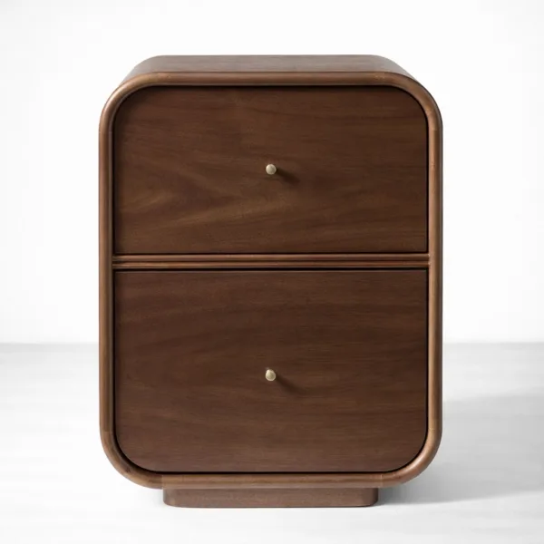 INTERIORZE rounded teakwood bedside table with 2 drawers