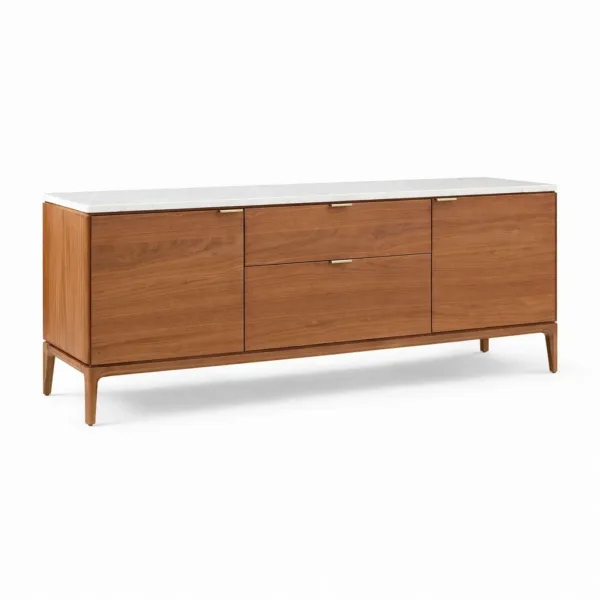 Marble Crest teak wood media console by INTERIORZE