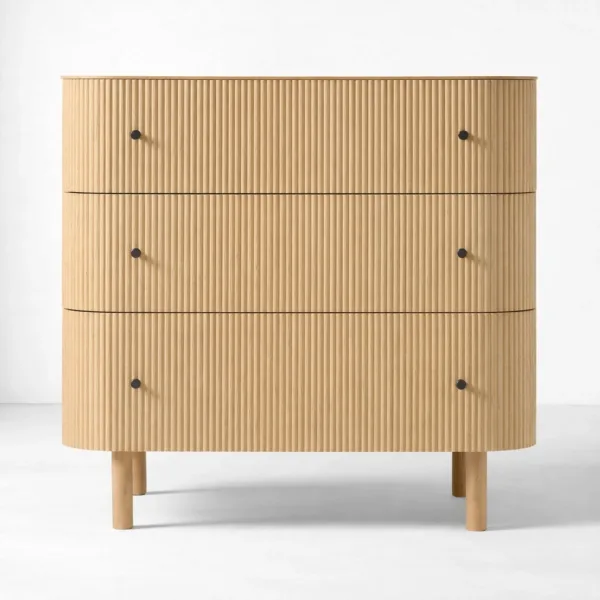 Fluted Ash Wood 3 Drawer Dresser