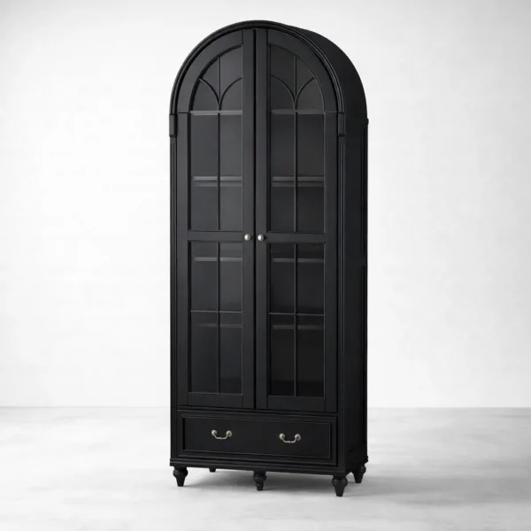 Black Arched Glass Door Wood Showcase Cabinet