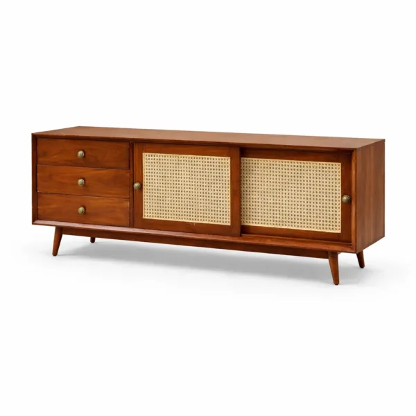 Cane Slide Teak Wood Media Console by INTERIORZE