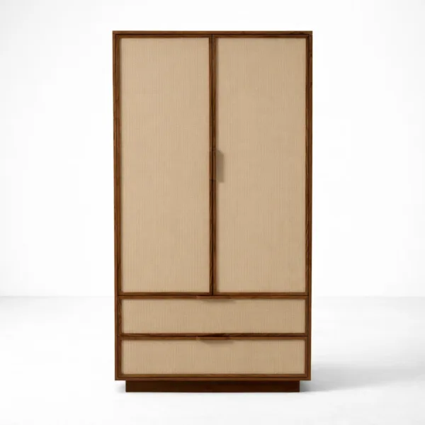 INTERIORZE Aster Cane Teak Wood Wardrobe