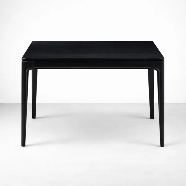 INTERIORZE Kaelix black solid teakwood extendable dining table with tapered legs