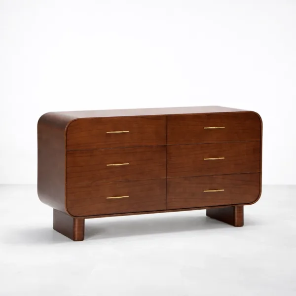 Rounded Corner Teak Wood 6 Drawer Dresser