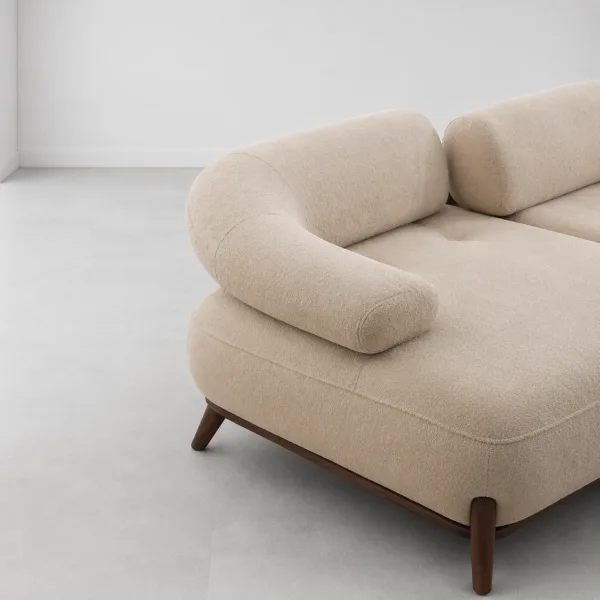 INTERIORZE cream boucle sofa with wooden legs