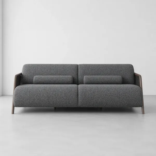 INTERIORZE charcoal cane sofa with wooden frame and textured grey upholstery