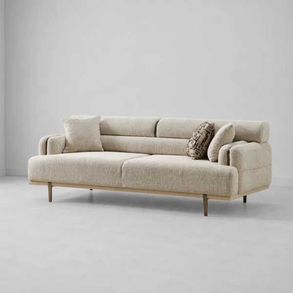 INTERIORZE cream fabric sofa with slim metal legs