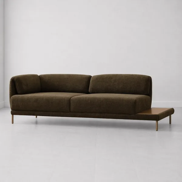 INTERIORZE olive modern sofa with side platform and brass-toned legs