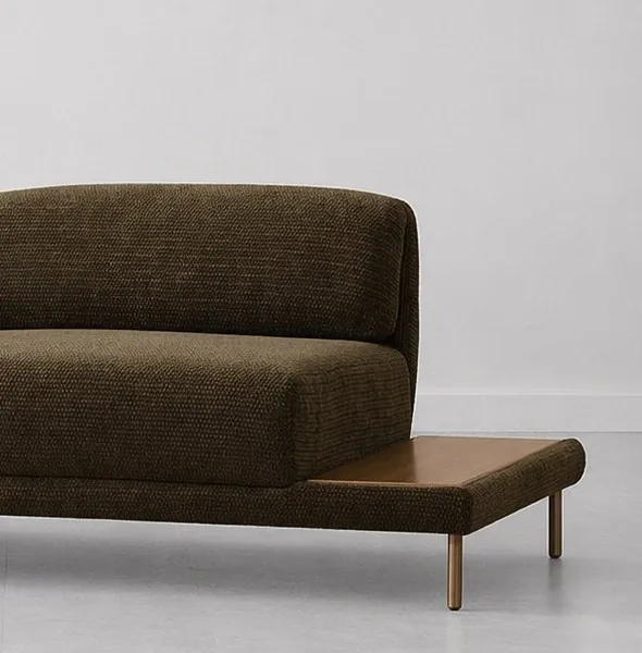 INTERIORZE olive modern sofa with side platform and brass-toned legs