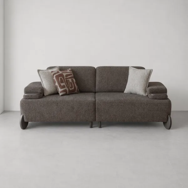 INTERIORZE dark textured fabric sofa with low armrests and designer side legs