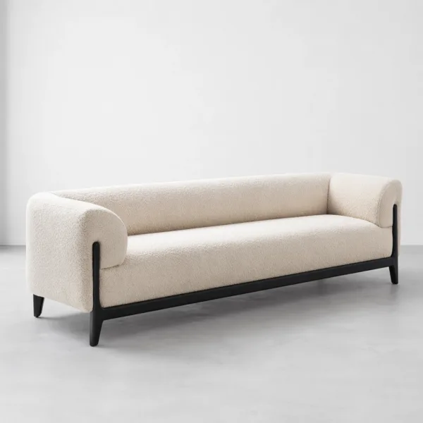 INTERIORZE ivory boucle sofa with rounded arms and black frame
