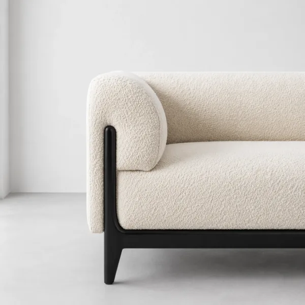 INTERIORZE ivory boucle sofa with rounded arms and black frame