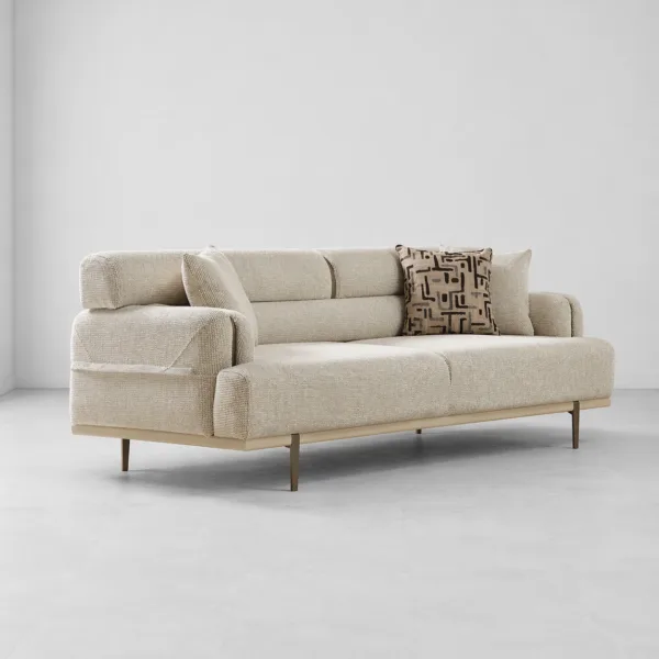 INTERIORZE cream fabric sofa with slim metal legs