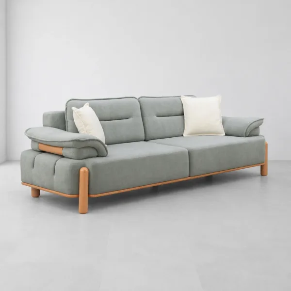 INTERIORZE sage grey fabric sofa with wooden legs