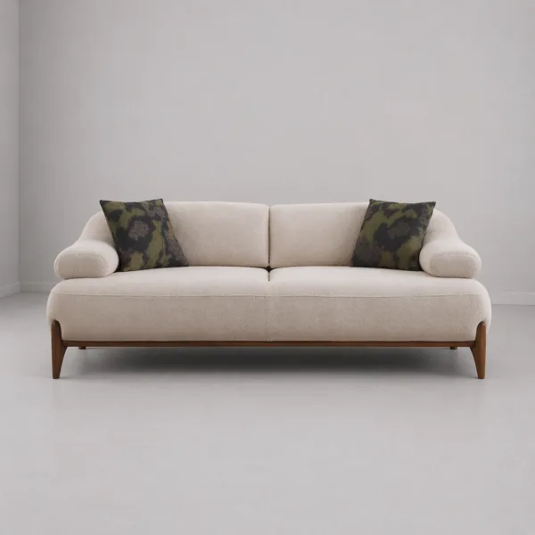 INTERIORZE cream boucle sofa with wooden legs