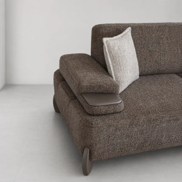 INTERIORZE dark textured fabric sofa with low armrests and designer side legs