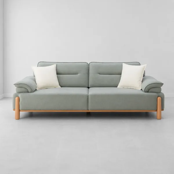 INTERIORZE sage grey fabric sofa with wooden legs