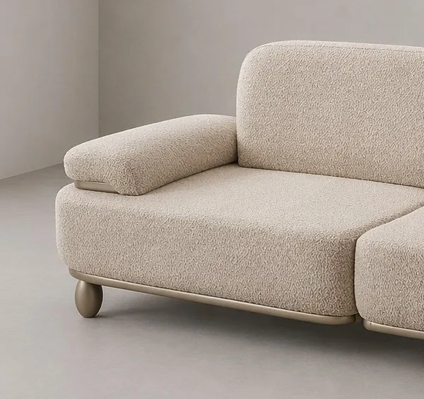INTERIORZE beige boucle sofa with rounded arms and soft back cushions