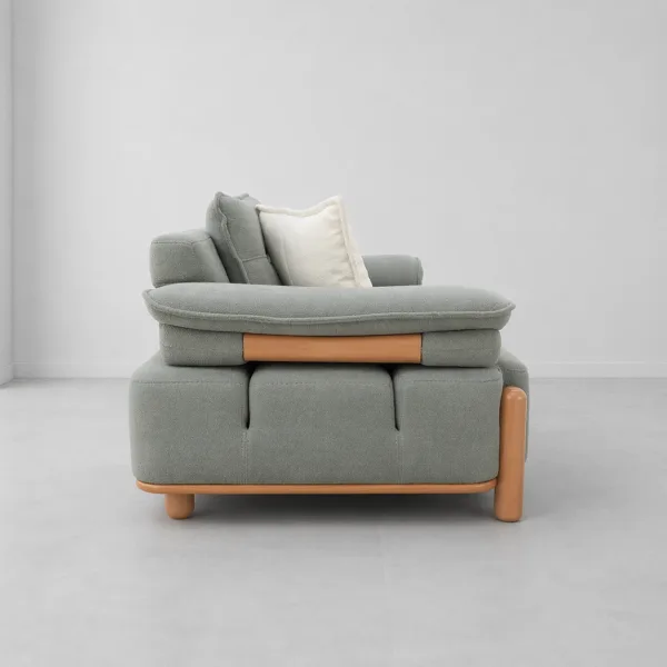 INTERIORZE sage grey fabric sofa with wooden legs