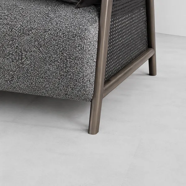 INTERIORZE charcoal cane sofa with wooden frame and textured grey upholstery