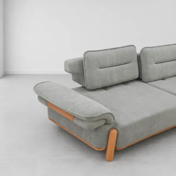INTERIORZE sage grey fabric sofa with wooden legs