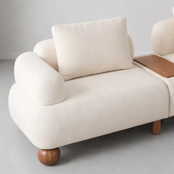INTERIORZE cream modular sofa with wooden center tray and rounded wood legs