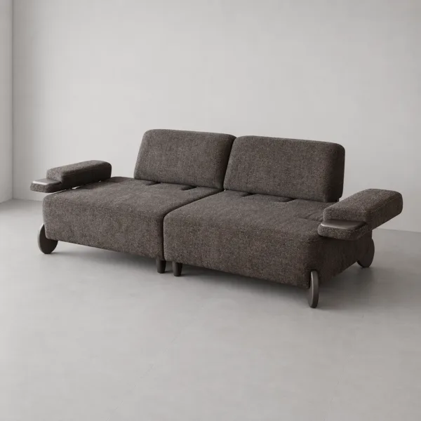 INTERIORZE dark textured fabric sofa with low armrests and designer side legs