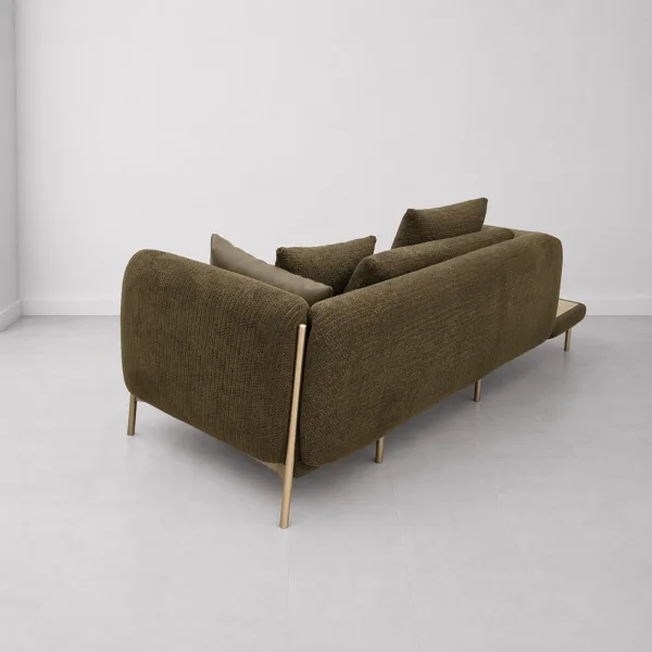 INTERIORZE olive modern sofa with side platform and brass-toned legs