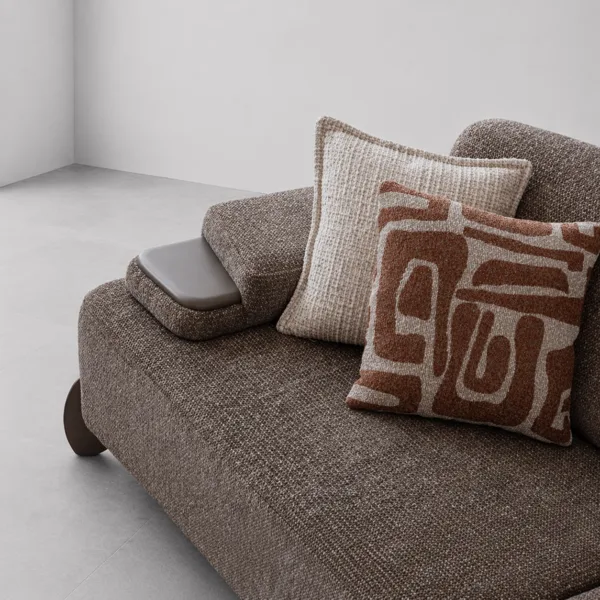 INTERIORZE dark textured fabric sofa with low armrests and designer side legs