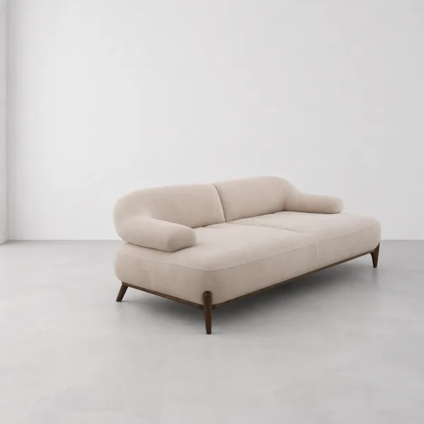 INTERIORZE cream boucle sofa with wooden legs