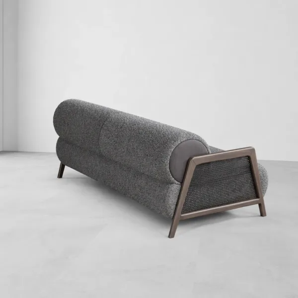 INTERIORZE charcoal cane sofa with wooden frame and textured grey upholstery