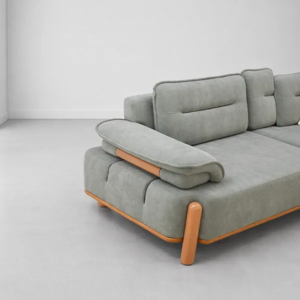 INTERIORZE sage grey fabric sofa with wooden legs