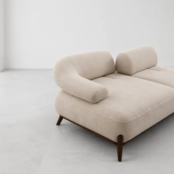 INTERIORZE cream boucle sofa with wooden legs