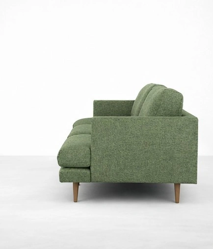 Side view sage green 3 seater sofa with wooden legs INTERIORZE Meadow